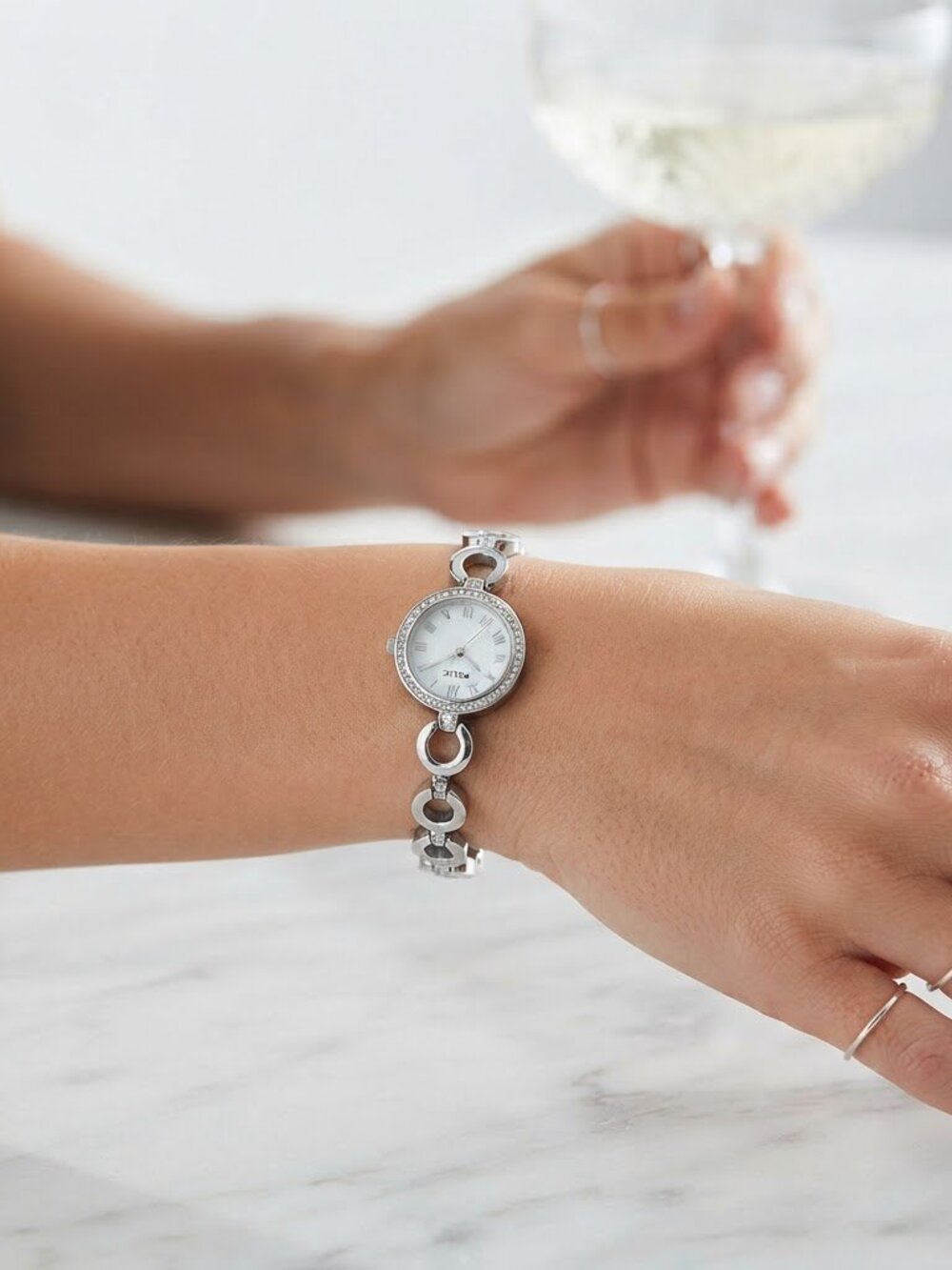 Relic by Fossil Womens Silver Tone Crystal Accent Round Dial Cocktail Watch
